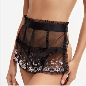 For Love And Lemons Amour Floral Embroidered Lace Apron in Black Polka Dot. Sz S